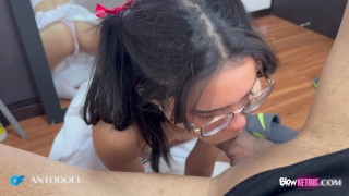 The most innocent girl on the channel gives her first BJ in front of a camera to gain subscribers